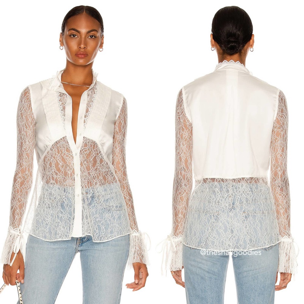 AJE Veil Lace Shirt Ivory White Button Down Top - Picture 2 of 11